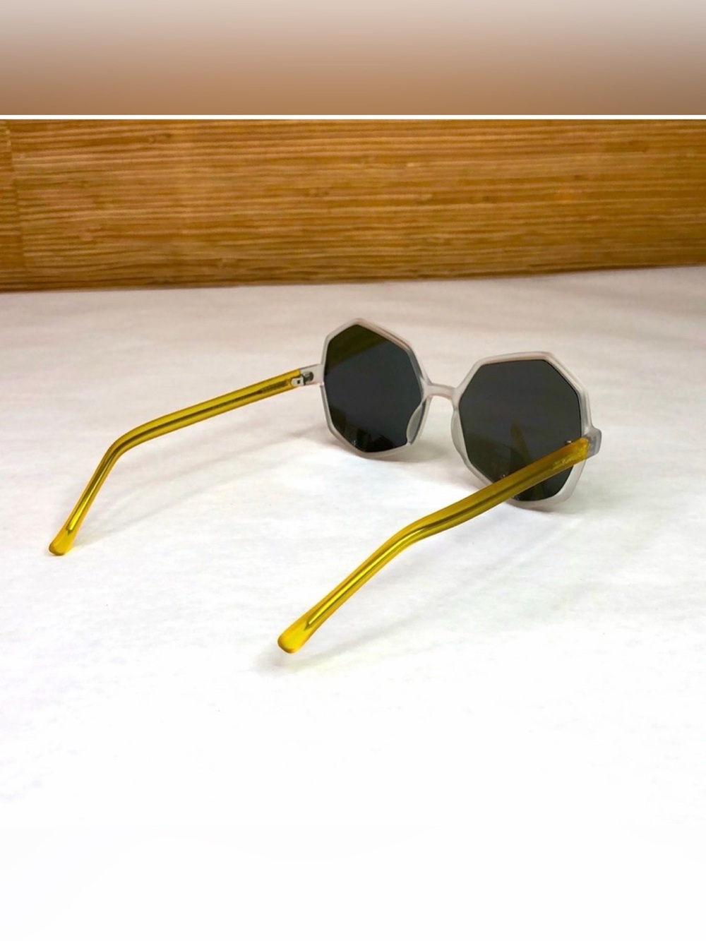 KOMONO Women’s Octagon Mirrored Sunglasses - Blue Lens Yellow Clear Frame - Picture 7 of 9